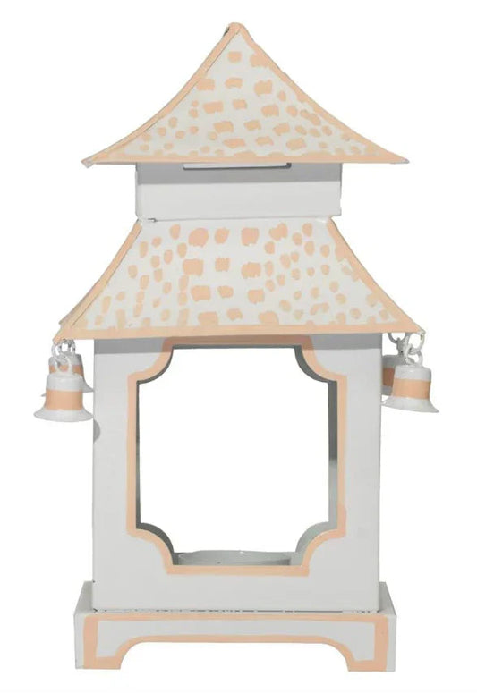 Lanterne pagode rose pâle et blanche à pois