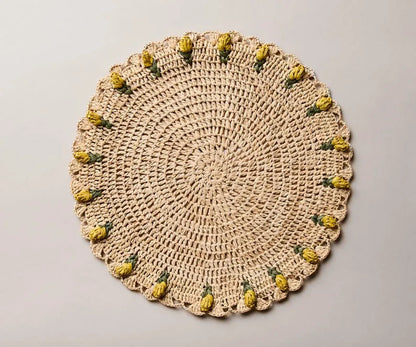 Set de table tulipe fait main – Set de table floral en raphia au crochet – Décoration de table printanière et de Pâques – Vaisselle artisanale – Décoration de salle à manger bohème