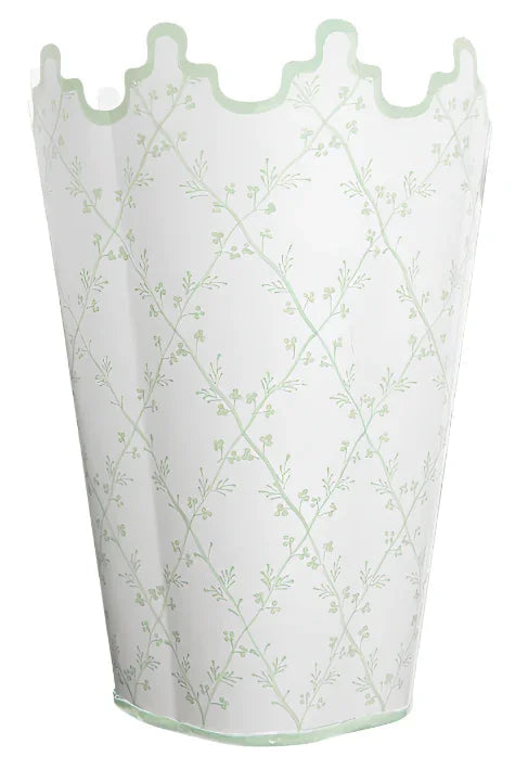 Corbeille à papier haute vert pâle à bord festonné