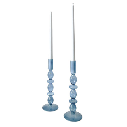 Bougeoir en verre bleu azur (lot de 2)