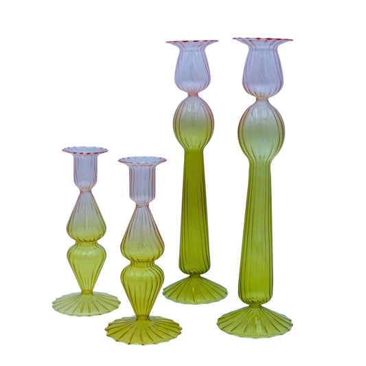 Bougeoir en verre Bergamot Met Rose vert et rose (lot de 4)