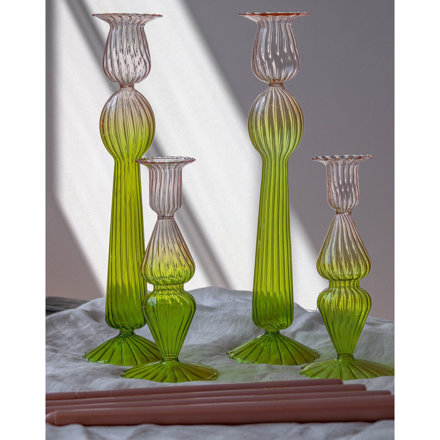 Bougeoir en verre Bergamot Met Rose vert et rose (lot de 4)