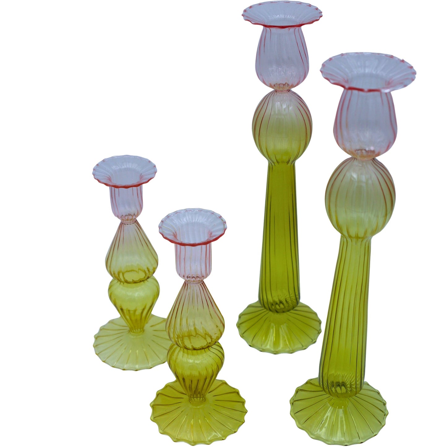 Bougeoir en verre Bergamot Met Rose vert et rose (lot de 4)