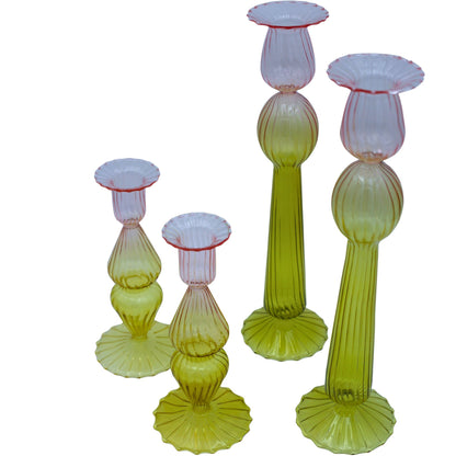 Bougeoir en verre Bergamot Met Rose vert et rose (lot de 4)