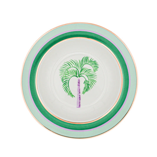 Bol à soupe en porcelaine Bernadette Palm blanc avec motifs verts et lilas (lot de 4)