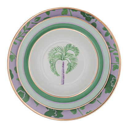 Bol à soupe en porcelaine Bernadette Palm blanc avec motifs verts et lilas (lot de 4)