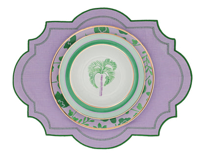 Bol à soupe en porcelaine Bernadette Palm blanc avec motifs verts et lilas (lot de 4)