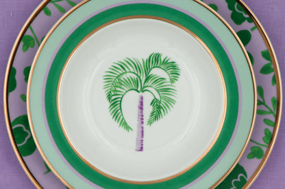 Bol à soupe en porcelaine Bernadette Palm blanc avec motifs verts et lilas (lot de 4)