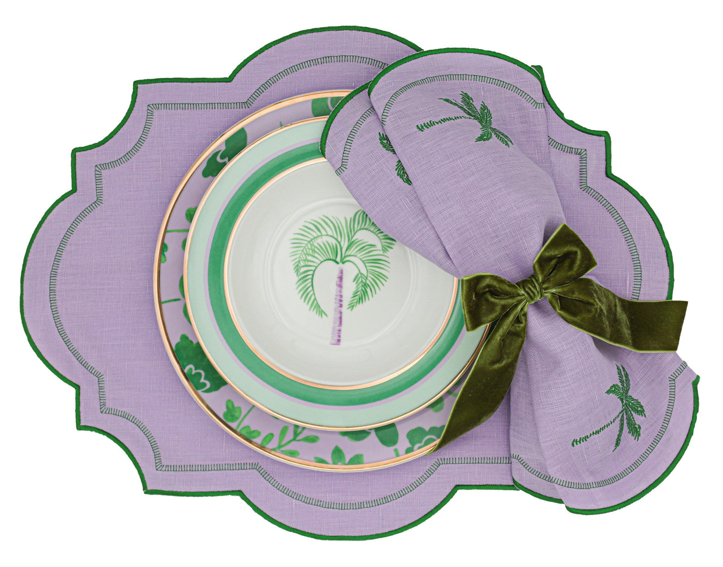 Bol à soupe en porcelaine Bernadette Palm blanc avec motifs verts et lilas (lot de 4)