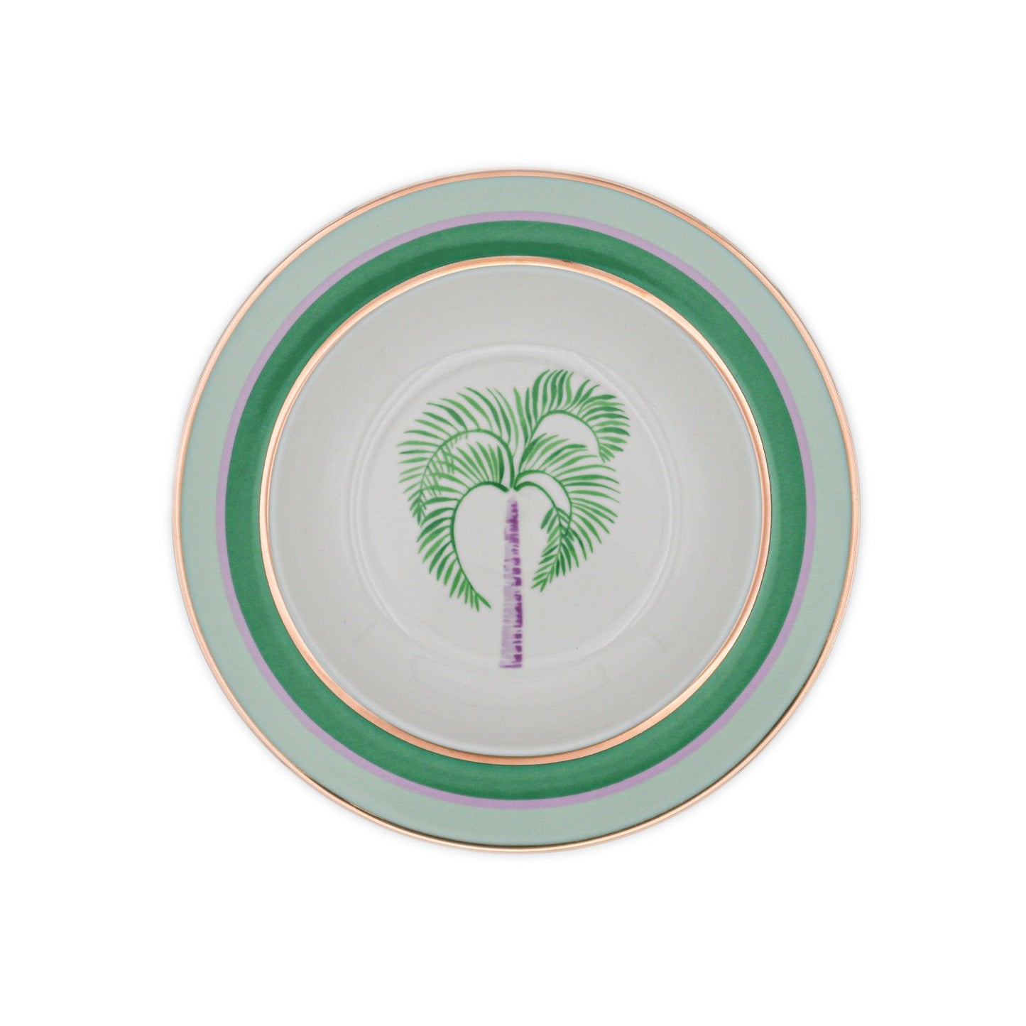 Bol à soupe en porcelaine Bernadette Palm blanc avec motifs verts et lilas (lot de 4)