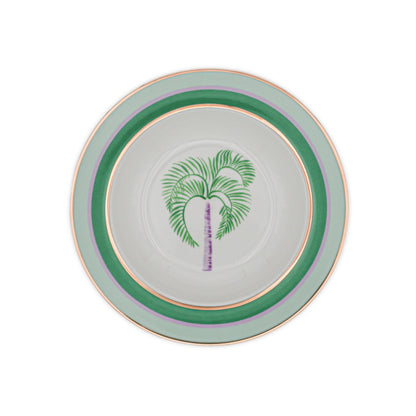 Bol à soupe en porcelaine Bernadette Palm blanc avec motifs verts et lilas (lot de 4)