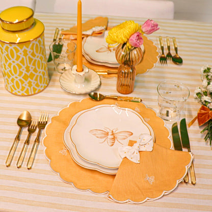 Nappe en coton et lin à rayures sorbet litchi jaune et blanc