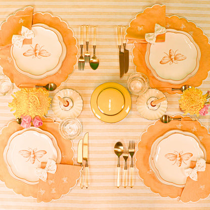 Nappe en coton et lin à rayures sorbet litchi jaune et blanc