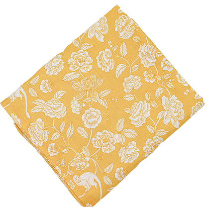 Nappe en lin Marigold Flora Parlour en blanc et moutarde