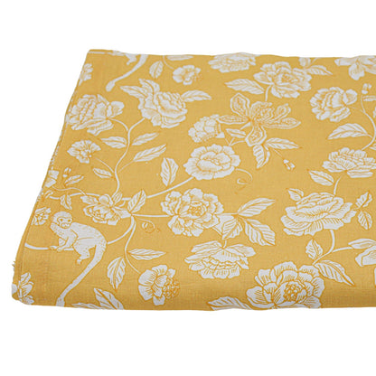 Nappe en lin Marigold Flora Parlour en blanc et moutarde