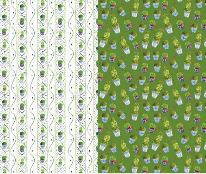 Papier cadeau topiaire réversible en buis vert