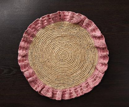 Set de table à volants en raphia tissé à la main – Décoration de table bohème chic – Accent de table d'été