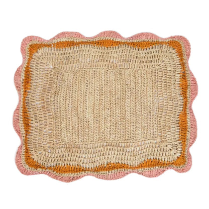 Sets de table Garden Party avec bords roses et orange, set de table rectangulaire tissé à la main