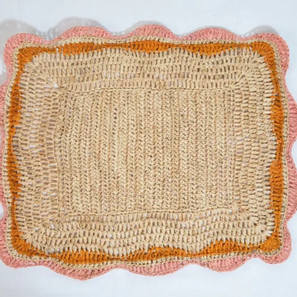 Sets de table Garden Party avec bords roses et orange, set de table rectangulaire tissé à la main