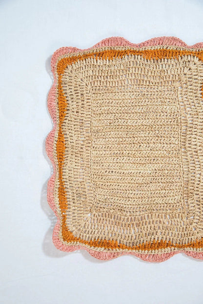Sets de table Garden Party avec bords roses et orange, set de table rectangulaire tissé à la main