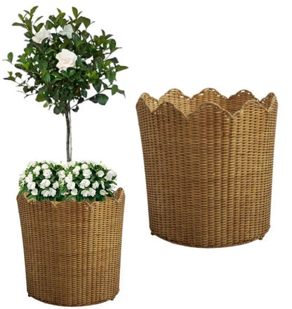 Jardinière de sol en osier naturel avec bord festonné